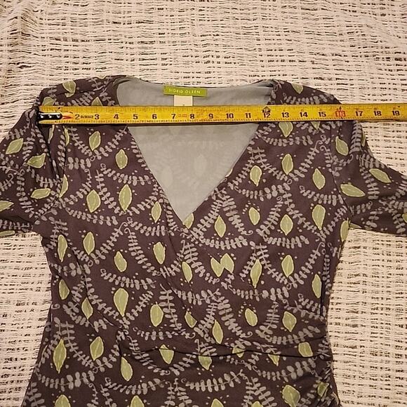 Vintage Sigrid Olsen faux wrap grey green leaves mesh long sleeve top size M - Picture 4 of 9